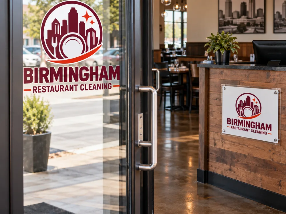 Streak-free restaurant entry glass and polished host stand with clean floor edges